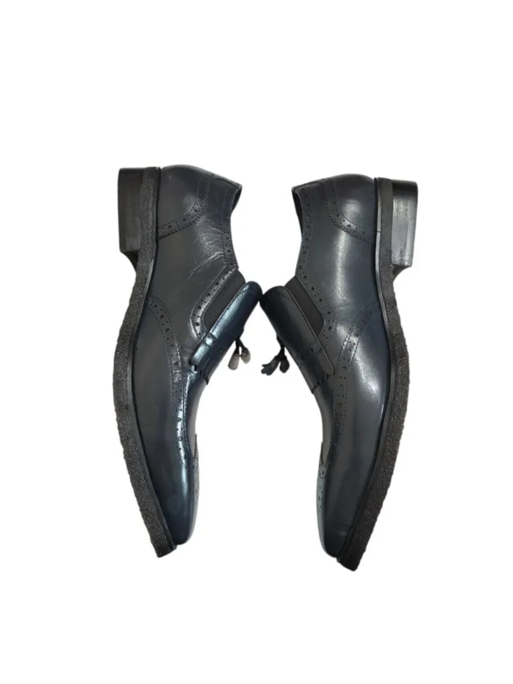British Collection Mens Gray Leather Tassel Loafers 12 M/W With Brogue Detailing